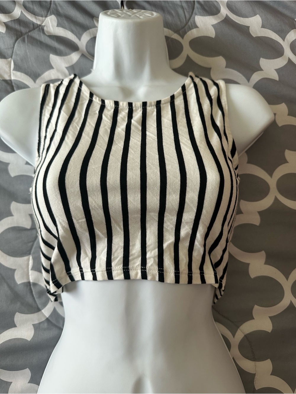 Heart Hips Black and White Striped Crop Top